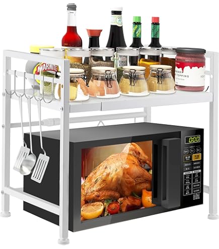 Scaffale Espandibile Per Microonde - Allungabile Da 40 A 64cm, Con 6 Ganci, Nero - Foto 13