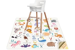 QHYDZ High Chair Splash Floor Mat, 43.3″Waterproof Washable Anti Slip Splash Mat with No Layering Design, Baby Mess Mat for Art/Crafts/Painting/Playtime