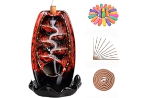 SOLEJAZZ Backflow Incense Burner Waterfall Ceramic Incense Holder with 120 Incense Cones + 30 Incense Sticks for Home Office Yoga Aromatcherapy Ornamen,Red