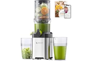 AMZCHEF 120MM Machine a Jus de Fruit Extracteur Entiers - Jus de Fruits et Légumes à Mastication Lente Slow Juicer - Sans Préparation Extracteur de Jus Vertical - Argent