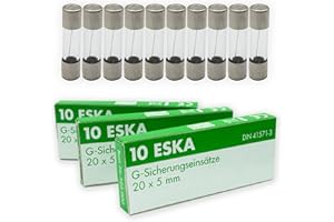 GENERISCH ESKA 10A Feinsicherungen 5x20mm Glassicherung | Träge Auslösecharakteristik für 220V / 230V / 250V AC | G-Sicherungseinsätze | 10 Stück | Eska Nr. 522.500