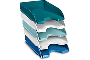 CEP Lot 5 Corbeilles à courrier Banette Organiseur Riviera Vert d'eau Rangement Bureau Papier cahiers formats A4 et 24x32cm Colori Assorti