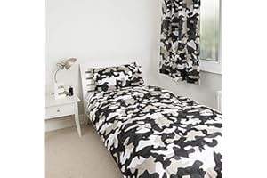 Zappi Co Grey Camo Single Kids Duvet Cover For Bedding Range in Camouflage Black White Grey (Single Duvet Set)