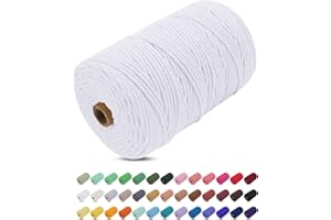 Uiopa Hilo Macrame 3mm x 200m, Cuerda Macrame Gruesa Cuerda de Algodon Natural, Cordel Colores Hilo de Algodón para Manualidades, Macrame Pared, Cortinas, Colgar Plantas, Colgar Fotos (Blanco)