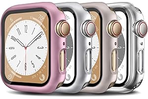 LEIXIUER For Apple Watch Series SE 6 5 4 44mm Case with Tempered Glass Screen Protector,4 Pack Ultra Thin Matte Hard PC Protective Cover For iWatch SE 6 5 4 44mm Case(Transparent/Star/Silver/Bright pink)