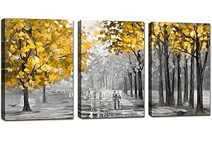 FajerminArt 3 Panels Framed Canvas Wall Art Abstract Autumn Tree Leaves Art Pictures Printing Poster Canvas Prints Wall Decor for Bedroom Living Room Bathroom Office Ready to Hang 40x60cmx3 Pcs