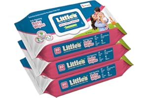 Little's Soft Cleansing Baby Wipes with Lid | 80 Wipes x Pack of 3 - 240 Wipes | Extra Thick & Moist Wet Wipes for Baby's | Prevents Rashes & Redness with Goodness of Aloe Vera, Vitamin E & Jojoba Oil