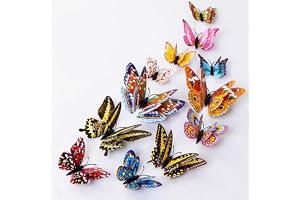 3D Butterfly Wall Decoration, 12 Pieces, Double Wings, Butterfly Decoration, 4 Sizes, Butterfly Decoration for Home, Children's Room, Party, Nursery (Multicolor)