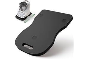 SUPERWSLING Planche Coulissante pour Thermomix TM6/TM5 & Machine à Café, Plateau Slider en Chêne avec Roulettes à Double Bille Poignée et Base Antidérapante, Support pour Déplacement Facile en Cuisine,Noir