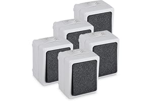 HEITECH PROMOTION GMBH HEITECH Interruptor de superficie para lugares húmedos IP54 - Nuevo modelo - 5x Interruptor de superficie de 1 gancho AP - Interruptor inversor 250V 10A