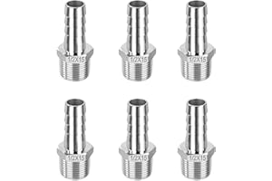 ELEGRIP Barb Schlauchanschluss, Schlauchverschraubung Edelstahl 304, 15mm OD Barb auf 1/2" Außengewinde Verbindungsstück für Schlauch für Wasser Flüssigkeit Luft (6 Stück)