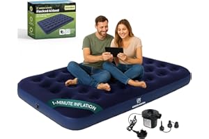 Green Haven Double Airbed with Electric AC Pump – Inflatable Mattress for 2 with Waterproof Flocked Top – Quick Setup Blow Up Bed for Camping & Guest Use – Includes Mains Pump