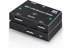8K DisplayPort Switch, Tendak Bi-Directional DisplayPort 1.4 Switcher 2 Input 1 Output DP Splitter Supports 8K@60Hz 3D HDCP DPCP for Laptop Monitor Displays