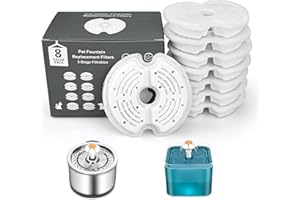 SIMDAO 8 Stück Katzenbrunnen Filter, Trinkbrunnen Ersatzfilter für Katzen und Hunde, Trinkbrunnenfilter mit Harz und Aktivkohle, Kompatibel mit 2,5L Edelstahl Katzenbrunnen und 2L Wasserbrunnen