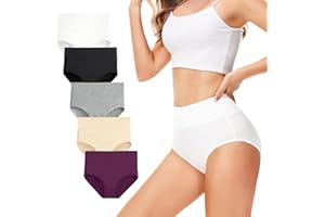 TUUHAW Braguita de Talle Alto Algodón para Mujer Pack de 5 Culotte Bragas de Cintura Alta Cómodo Talla