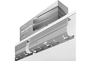 Desktronic Cable Duct Desk Grey Set of 2 - Stainless Steel Cable Management Desk Cable Duct with 5 Cable Cut-Outs - Easy to Install Cable Organiser - Cable Holder