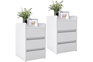 YITAHOME Set of 2 Bedside Table with 3-Drawer, Nightstand End Table Side Furniture with Storage, Small Bedside Storage Cabinet for Bedroom, Living Room, Hallway, 35 x 40 x 59cm, White