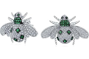 BLING JEWELRY Estilo Art Deco Con Incrustaciones En 3D De Piedras Preciosas De CZ Y Perlas De Agua Dulce Cultivadas En Jardín De Jade Con Insecto Abejorro Reina En Blanco Y Negro Pendientes Colgante Collar O Broche