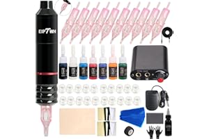 EIPTWH Tattoo Maschine Set, DC Rotary Tattoo Gun Kit mit 10 Stück Tattoo Nadeln 7 Farben Tattoo Tinten Set Tattoo Maschine Set für Anfänger