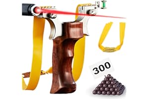 PZCC Professionnel Super Clip Slingshot avec Bande élastique, équipement de Sport en lot avec Caoutchouc de Rechange et Billes d'argile.(Bois Massif + Alliage)