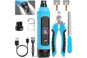2TRUL Dog Nail Grinder 6-Speed with LED Display, Dog & Cat Nail Clippers and Trimmers, Pet Nail Grinder with 2 LED Lights - Super Quiet Rechargeable Claw Trimmer for Large Medium Small Dogs/Cats (Blue)