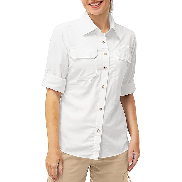MoFiz Trekkinghemd voor dames, lange mouwen, sportblouse, UPF50 Button Down, Grijs, M