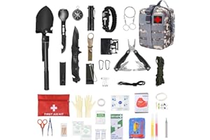 VICHIRSKIT Kit de Survie Randonnée - Équipement Outdoor avec Pelle Pliante, Couteau Multifonction, Lampe Torche, Bracelet et Trousse de Premiers Secours pour Camping Aventure Trekking Urgence