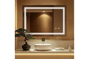 Sanitemodar Espejo Baño con Luz 70 x 90 cm, Antivaho, Luz Blanca, Interruptor Táctil