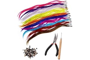‎RECCISOKZ Reccisokz Bunte Feder Haarverlängerungs Set, Kunst haare Extensions Haarsträhnen Kinder, Haarschmuck Haarteil Zange Häkchen mit 100 Perlen Ponytail Braids Clip(52pcs)