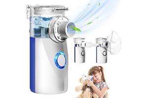 BIAOQINBO Nebulizador Portatil, Inhalador Nasal, Nebulizador con Boquilla y 2 Máscaras para Bebe Niños Adultos, Atomizador Ruido Bajo Silenciosos Ultrasónico (Azul)