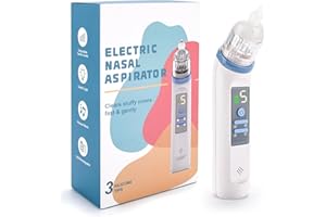 IGUGI Nasensauger Baby Elektrisch,5 Saugstärken Nasensekretsauger,Elektrischer Nasensauger Baby Staubsauger Wiederaufladbar,Musik Funktion Und 3 Silikon Tipps,Aufbewahrungsbox,Sanft Sicher Effizien