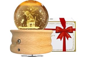 HABOWN Kristallkugel Spieluhr, 360 ° drehbare hölzerne Spieluhr mit Licht，Geburtstagsgeschenk, Projektionsfunktion mit Beleuchtung, LED Mond Lampe, Jubiläum,Valentinstagsgeschenk（Prinz und Rose