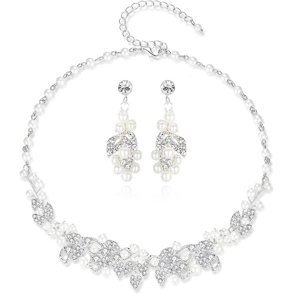 Mariell Pearl & Silver Vine Bridal Jewelry Set – Adjustable Bracelet & Earrings - View #5