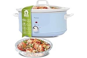‎TURBOTRONIC BY Z-LINE TurboTronic/Slow Cooker / 6,5 L/rot/weiß, hellblau/weiß, schwarz/Schongarer mit Warmhaltefunktion, Dampfgarer, Schmortopf, Gartopf, Sous Vide Garer, Retro-Look hellblau (Blue)