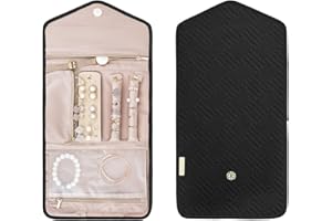 bagsmart Sac de rangement pour bijoux de voyage - Accessoire de voyage pour bagues, boucles d'oreilles, colliers, montres, Noir , Moderne