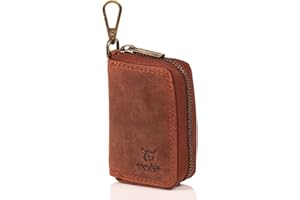 MATADOR Mini Pochette Rangement - Sac pour Clef en Cuir Véritable | Etui à Clé avec Femeture Éclair YKK Métal et Mousqueton | Porte Clés Protection Organiseur avec Boîte Cadeau Elegant Vintage Marron