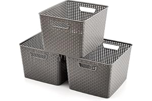 EZOWare 17L Grigio Multiuso Cesto portaoggetti in plastica per Bagno e Cucina - Set di 3 / Grande