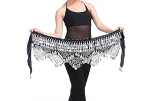 Baisdan Cintura di Danza del Ventre da Donna, Gonna da Danza del Ventre Avvolgente con Monete d'oro, Halloween, Carnevale, Spettacoli