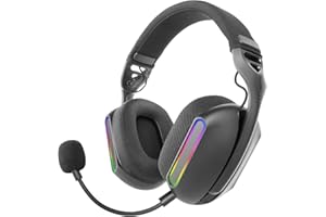 Mars Gaming MHW-Pro, Auriculares Gaming Inalámbricos ARGB Flow, Sonido 3D Envolvente 7.1, Bluetooth 5.3 + 2.4GHz + Jack 3.5mm, Diseño Ergonómico Ultraligero, Micrófono Dual, Multiplataforma, Negro