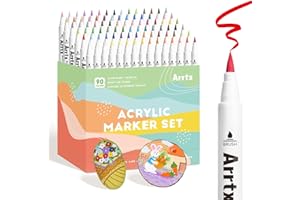 Arrtx 90B Pennarelli acrilici, 90 Colori Pennarelli per pittura acrilica per artisti e adulti, Marcatori acrilici per colorare paesaggi, Adatto per rocce, uova, legno, vetro, carta, lavori fai da te