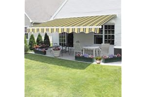 Storeinuk New Retractable Manual Awning Canopy Outdoor Patio Garden Sun Shade Shelter,(Yellow-Stripe,3.5x2.5m)