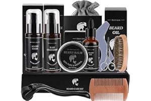 PRETFY Beard Grooming Kit, 10 in 1 Beard Growth Kit with Beard Oil, Beard Balm, Beard Conditioner, Beard Shampoo, Beard Roller, Beard Comb, Beard Brush Scissor, Storage Bag, Best Gifts for Man