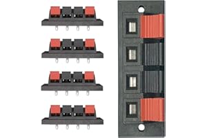 YUKIHALU High Current 8A Capacity, 4 Way Stereo Speaker Terminal Connectors Terminal Strip Block Spring Clips Jointing Clamp Test Clip Push Release Connector (Pack of 5)