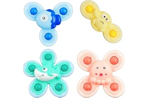 Vicloon Spinner Baby Sugkopp, 4ST Spelande Leksaker utan BPA, Sensoriska och Utbildande Leksaker för Bad och Pool