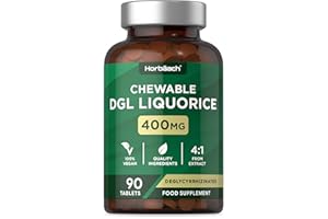HORBÄACH DGL Licorice Root Tablets 400mg | Chewable Tablets | High Strength Liquorice Root Extract | 90 Count | Suitable for Vegetarians & Vegans | by Horbaach