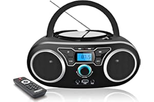 WISCENT Lecteur CD avec Bluetooth, Radio FM Stéréo avec Son Cristallin, Lecture MP3/CD/CD-R, Entrée USB &AUX-in, Prise Casque, Ecran LCD, Lecteur CD Boombox Portable