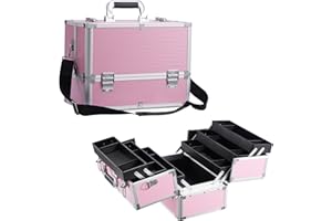 Joligrace Valigetta Trucchi Valigia Trucco CompletaValigetta per Unghie Valigetta per Cosmetici porta Trucco 6 Vassoi Beauty Case Donna Organizzatore a Gioielleria con Tracolla Professionale, Rosa