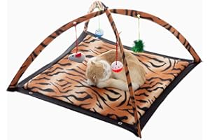 Tofern Lot de 1 * Corbeille + 4 * Jouets Balle Clochette Souris Plume Chat Chiot Tapis Matelas Coussin Panier Maison Dôme Multifonction Hygiénique Antibactérien Portable Compact Léger Moelleux Résistant Chaton Chien Animal Domestique