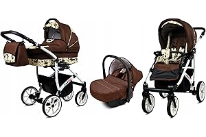 BabyLux® Bambimo Kinderwagen Set 3 in 1 - Largo - incl. Babywanne, Buggy Sportsitz, Auto-Babyschale - Autositz - Kinderwagenset - Kombikinderwagen mit Wickeltasche, Regenschutz usw.