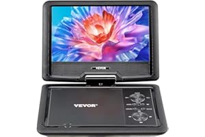 VEVOR tragbarer DVD-Player mit drehbarem HD-Bildschirm (256 mm), eingebauter Akku mit 4 Std. Laufzeit, 2 Lautsprecher, unterstützt Synchronisierung von TV/USB/SD-Karte/CD/DVD, Autoladegerät schwarz